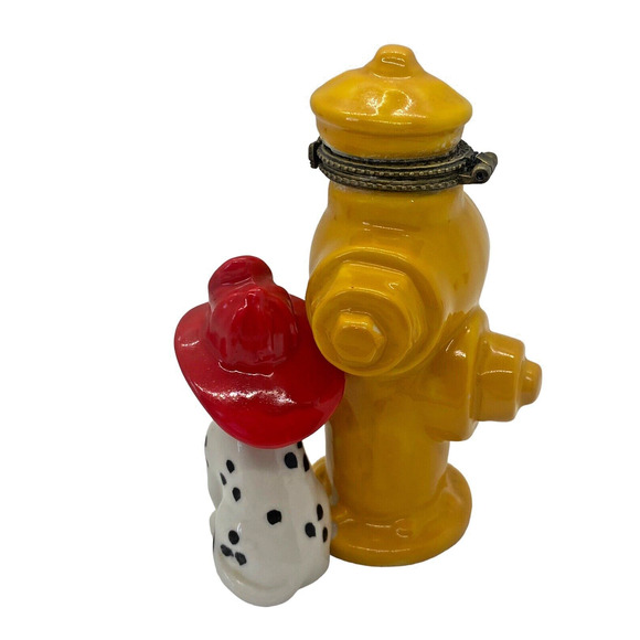 Yellow Fire Hydrant Fire Department Dalmatian Dog Trinket Display 4” - Picture 2 of 9